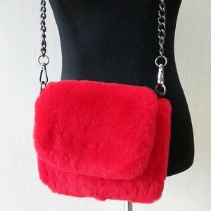 NEW Valentine Red softest real FUR Purse Handbag Crossbody Cell Phone Bag
